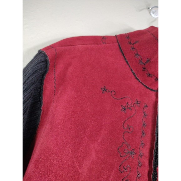 Velvet Faux Leather Jacket Women's Size XL Full Zipper Two Tones Embroid… - Picture 10 of 12